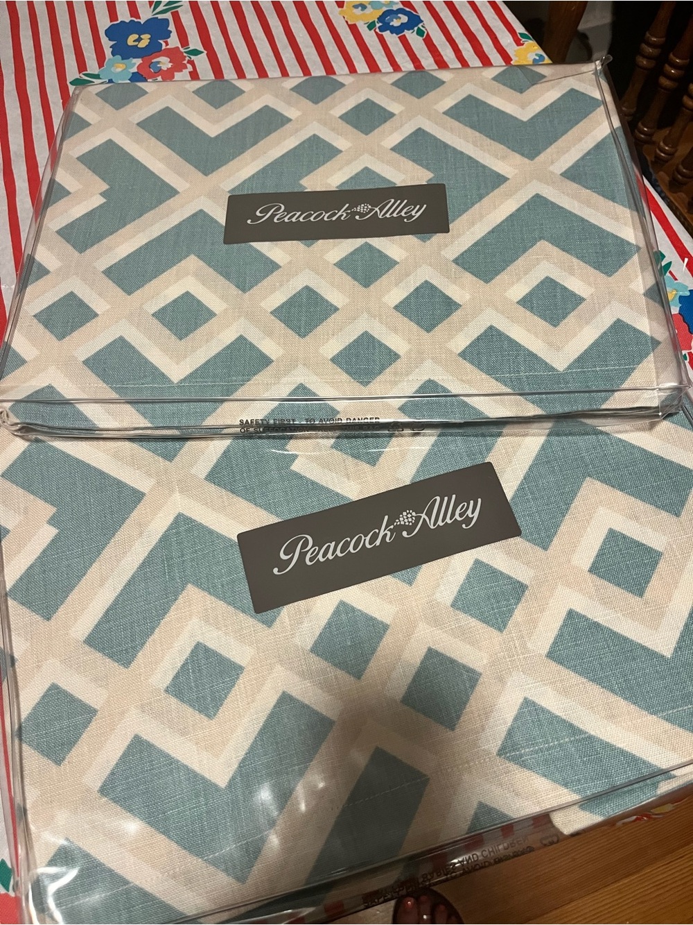 Peacock Alley blue,tan and cream standard size pillow shams.